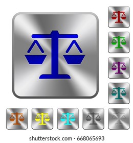 Balance engraved icons on rounded square glossy steel buttons