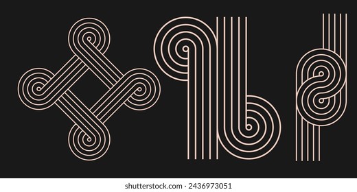 Balance figures with linear outline strokes design. Geometric lines zen patterns. Abstract black arches and shapes. Nordic boho minimal organic drawings and aesthetic retro prints