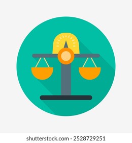 Balance flat icon isolated on circular colored background with long shadow. For sign, symbol, infographics, presentation or web graphics.	
