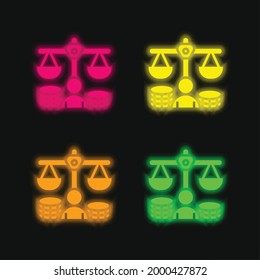 Equilibrar el icono del vector de neón brillante de cuatro colores