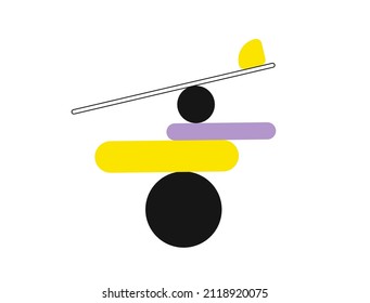 Balance of geometric shapes. Abstract balls and plates balance on edge of each other minimalist harmony and natural vector completeness.