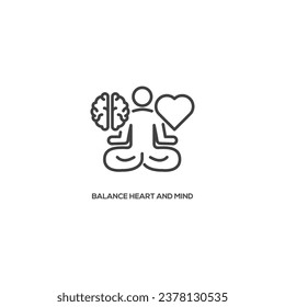 Icono de equilibrio de corazón y mente, meditación, yoga. Signo moderno, pictograma lineal, símbolo de contorno, plantilla de elemento de diseño de vector de línea delgada simple