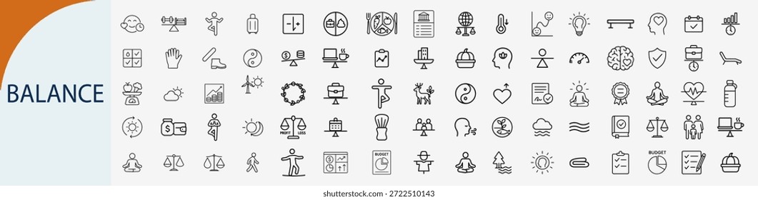 “Life balance and holistic wellness linear icon set, harmony vector symbols”