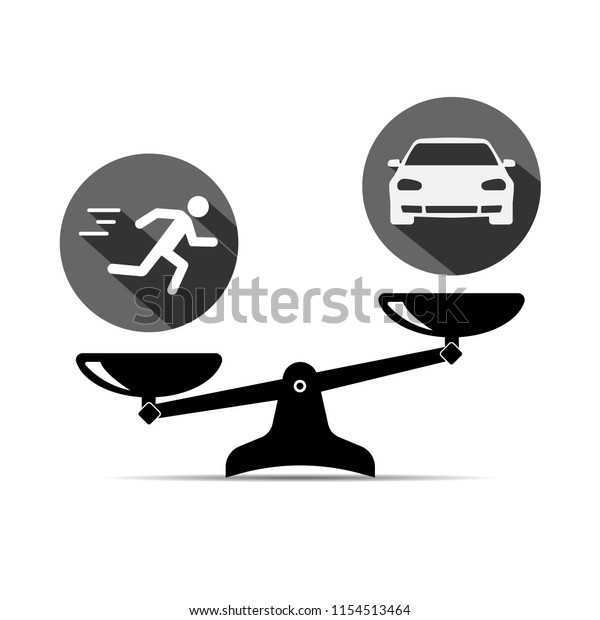 balance icon. car and run. running\
healthier than driving a car. vector flat\
illustration