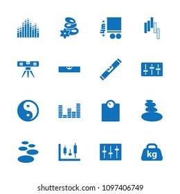 Balance icon. collection of 16 balance filled icons such as spa stones, level ruler, spa stone, weight, yin yang, sliders. editable balance icons for web and mobile.