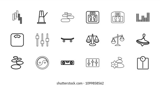 Balance icon. collection of 18 balance outline icons such as whirligig, floor scales, level ruler, scales, spa stone, floor scale. editable balance icons for web and mobile.