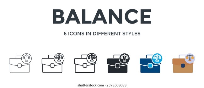 Balance Icon In Different Style Vector Illustration. Designed In Thin Line, Regular Line, Bold Line, Glyph, Color Fill, And Flat Style Can Be Used For Web