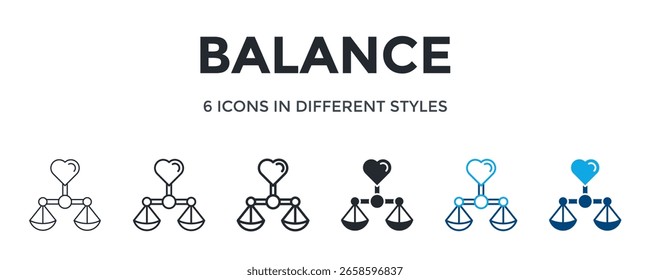 Balance Icon In Different Style Vector Illustration. Designed In Thin Line, Regular Line, Bold Line, Glyph, Color Line, And Color Glyph Style Can Be Used For Web