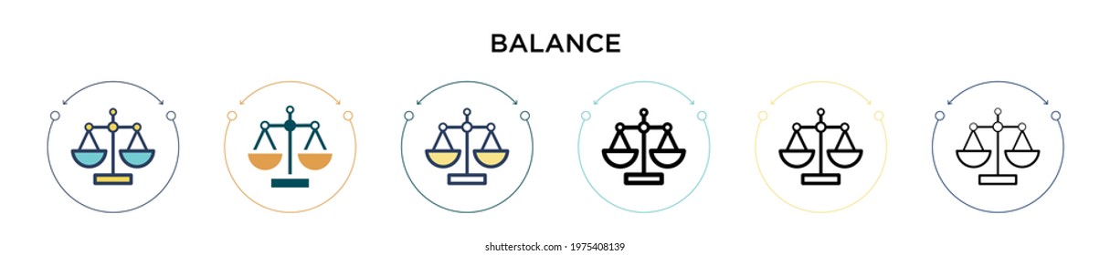 Balance icon in filled, thin line, outline and stroke style. Vector illustration of two colored and black balance vector icons designs can be used for mobile, ui, web