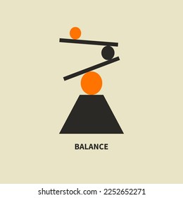 Icono de balance, logotipo de formas geométricas planas. Afiche de armonía y bienestar. Pirámide geométrica, composición de pila de formas. Ilustración del vector