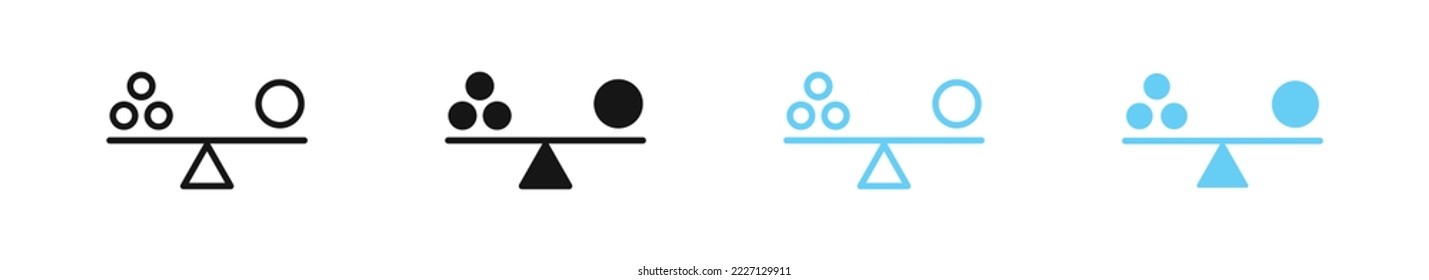 Balance icon. Scale weight symbols. Stability value icons in linear. Perfect equilibrium sign. Vector isolated sign.