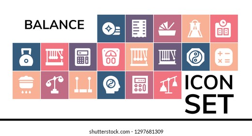  balance icon set. 19 filled balance icons. Simple modern icons about  - Weight, Cooking, Scale, Trapeze, Balance, Calculator, Weights, Newton cradle, Momentum, Yin yang, Receipt