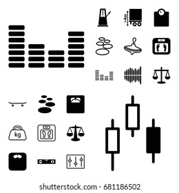 Balance icon. set of 20 balance filled and outline icons such as floor scales, level ruler, cargo height, equalizer, skateboard, pendulum, whirligig, weight, sliders