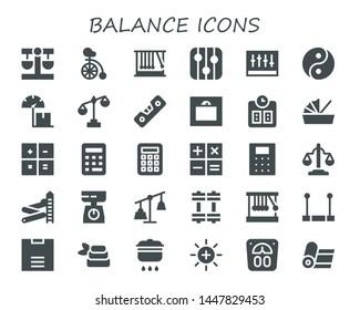 balance icon set. 30 filled balance icons.  Simple modern icons about  - Balance, Unicycle, Momentum, Levels, Yin yang, Scale, Level, Weight, Cradle, Calculator, Equality, Slider