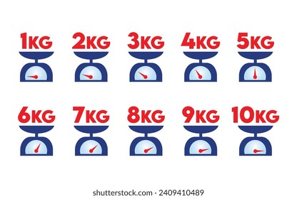 balance icon set from one to ten kilogram - scales, weighing vector