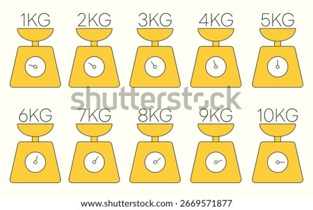 Balance Icon Set From One to Ten Kilogram. Scales Icon Vector Illustration. Weight Scale Sign and Symbol
