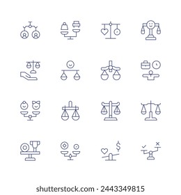 Balance icon set. Thin line icon. Editable stroke. Containing candidates, weight, balance, balancescale, morality.
