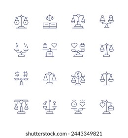 Balance icon set. Thin line icon. Editable stroke. Containing justicescale, constitution, balance, balancescale.