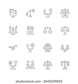 Balance icon set. Thin line icon. Editable stroke. Containing scale, balance, balanceddiet, justicescale, legal.