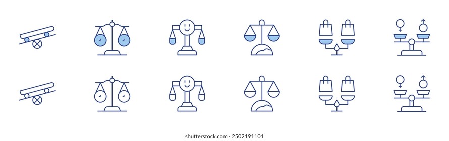 Balance icon set in two styles, Duotone and Thin Line style. Editable stroke. justicescale, balance.
