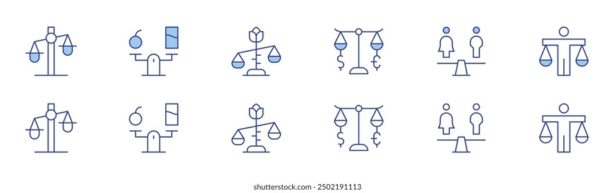 Balance icon set in two styles, Duotone and Thin Line style. Editable stroke. balance, feminism, balanceddiet.