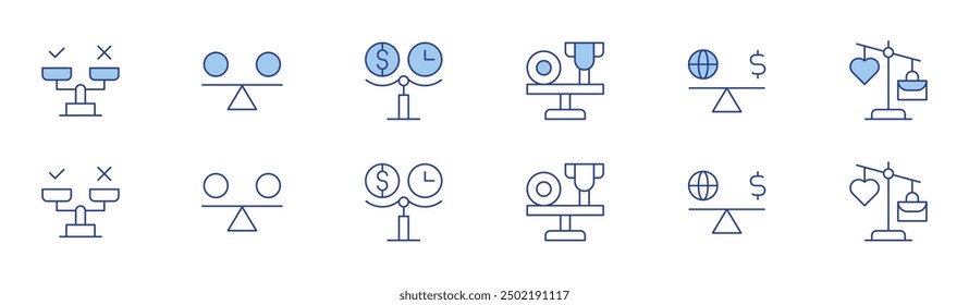 Balance icon set in two styles, Duotone and Thin Line style. Editable stroke. budgeting tools, expense management, savings plans, investment options.