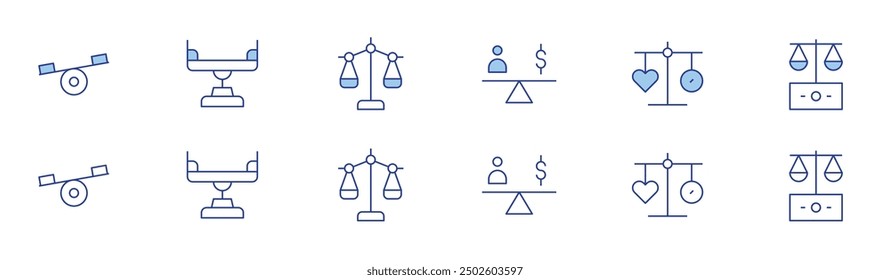 Balance icon set in two styles, Duotone and Thin Line style. Editable stroke. team dynamics, strategic decision-making, conflict management, organizational success.