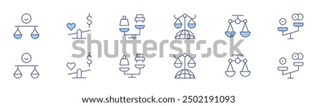 Balance icon set in two styles, Duotone and Thin Line style. Editable stroke. scales, weight, balance, economicdisparities, justice.
