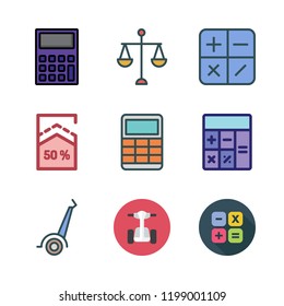 balance icon set. vector set about calculator, percentage, segway and scale icons set.