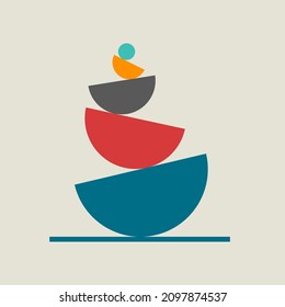 Icono de equilibrio con piedras. Logo de guijarros planos. Afiche de armonía y bienestar. Pirámide geométrica, composición de pila de piedras. Ilustración del vector