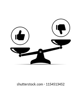 balance icon. thumb up and thumb down. thumb up is better than thumb down. vector flat illustration