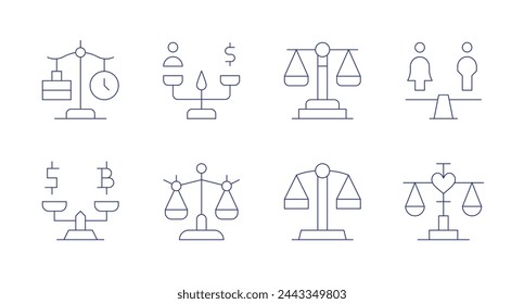 Iconos de balance. Trazo editable. Conteniendo escalas, equilibrio, justicia, igualdad, feminismo, escala.