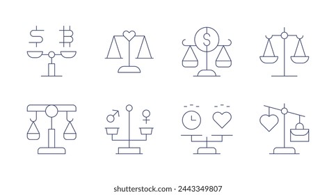 Iconos de balance. Trazo editable. Conteniendo saldo, balancea escala.