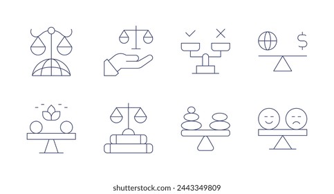 Iconos de balance. Trazo editable. Conteniendo justicia, equilibrio, emociones.