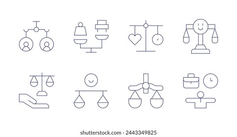 Iconos de balance. Trazo editable. Conteniendo candidatos, peso, equilibrio.