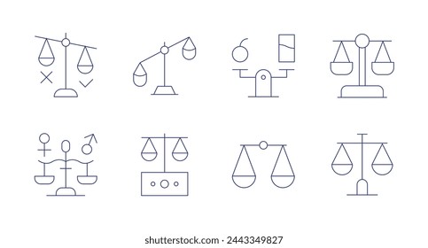 Iconos de balance. Trazo editable. Conteniendo escala, equilibrio, dieta equilibrada, escala de justicia.