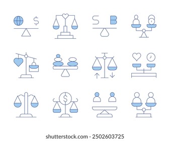 Balance icons. Line Duotone style, editable stroke. balance sheet, financial statements, revenue, expenses, equity position.