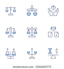Balance icons set. Line Duotone style, editable stroke. balance in technology use, screen time management, digital well-being, online safety, tech-savvy skills.