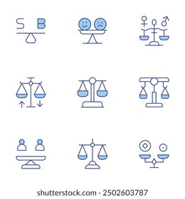 Balance icons set. Line Duotone style, editable stroke. balance in diet and exercise, nutrition planning, workout routines, energy levels, overall health.