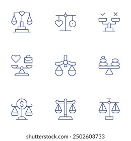 Balance icons set. Thin Line style, editable stroke. work-life balance strategies, employee well-being, time-off, flexible schedules, job satisfaction.