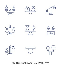 Balance icons set. Thin Line style, editable stroke. balance in relationships, communication skills, emotional health, mutual respect, healthy interactions.