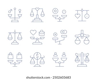 Balance icons. Thin Line style, editable stroke. balancing creativity and structure, artistic expression, project planning, creative process, productivity.
