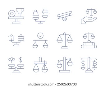 Balance icons. Thin Line style, editable stroke. balance between theory and practice, educational methods, practical application, hands-on experience, learning outcomes.