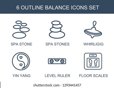 balance icons. Trendy 6 balance icons. Contain icons such as spa stone, spa stones, whirligig, yin yang, level ruler, floor scales. balance icon for web and mobile.