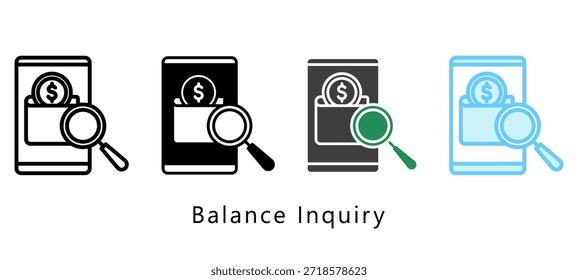 Icono de estilo múltiple de consulta de equilibrio. Mini Ilustración Relacionada Con El Servicio De Pago. Uso Para El Concepto Moderno, Ui, Web Ux Y Desarrollo De App.