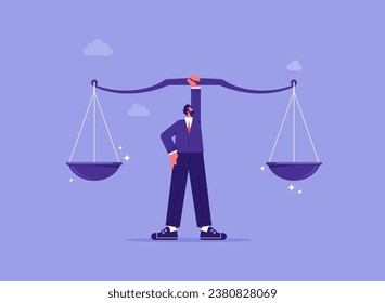 Equilibrio y justicia para el concepto de liderazgo, principios y ética empresarial para hacer las cosas bien, los empresarios levantan la escala ética de equilibrio