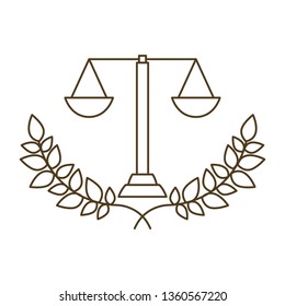 balance of justice with tree branch with leaves isolated icon