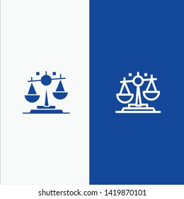 Balance, Law, Justice, Finance Line and Glyph Solid icon Blue banner Line and Glyph Solid icon Blue banner