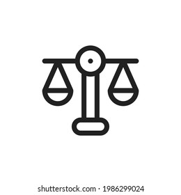 Balance law scale icon vector graphic illustration. Scale icon. Scales of justice flat icon set. Vintage scale in balance and equilibrium. Vector icon of justice scales collection design.