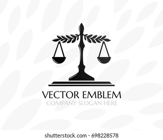 Balance with leaves. Law firm logo template. Concept for legal firms, notary offices or justice companies